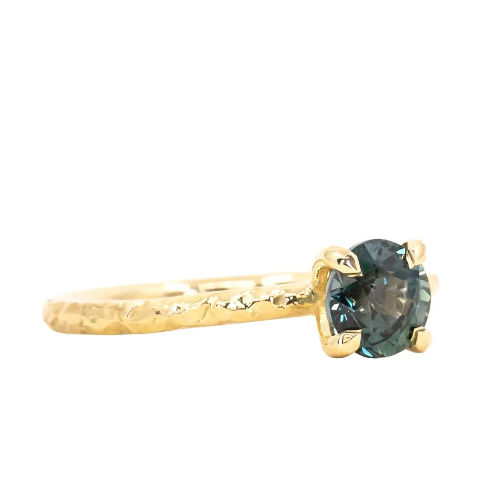 1.13ct Round Tanzanian Color-Shifting Sapphire Evergreen Carved Solitaire in 18k Yellow Gold