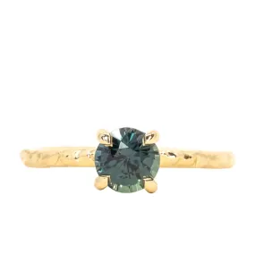 1.13ct Round Tanzanian Color-Shifting Sapphire Evergreen Carved Solitaire in 18k Yellow Gold