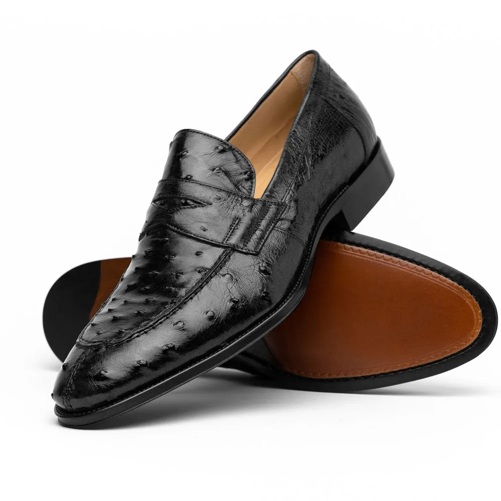 13-500-BLK ROMA Ostrich Quill Penny Loafer, Black