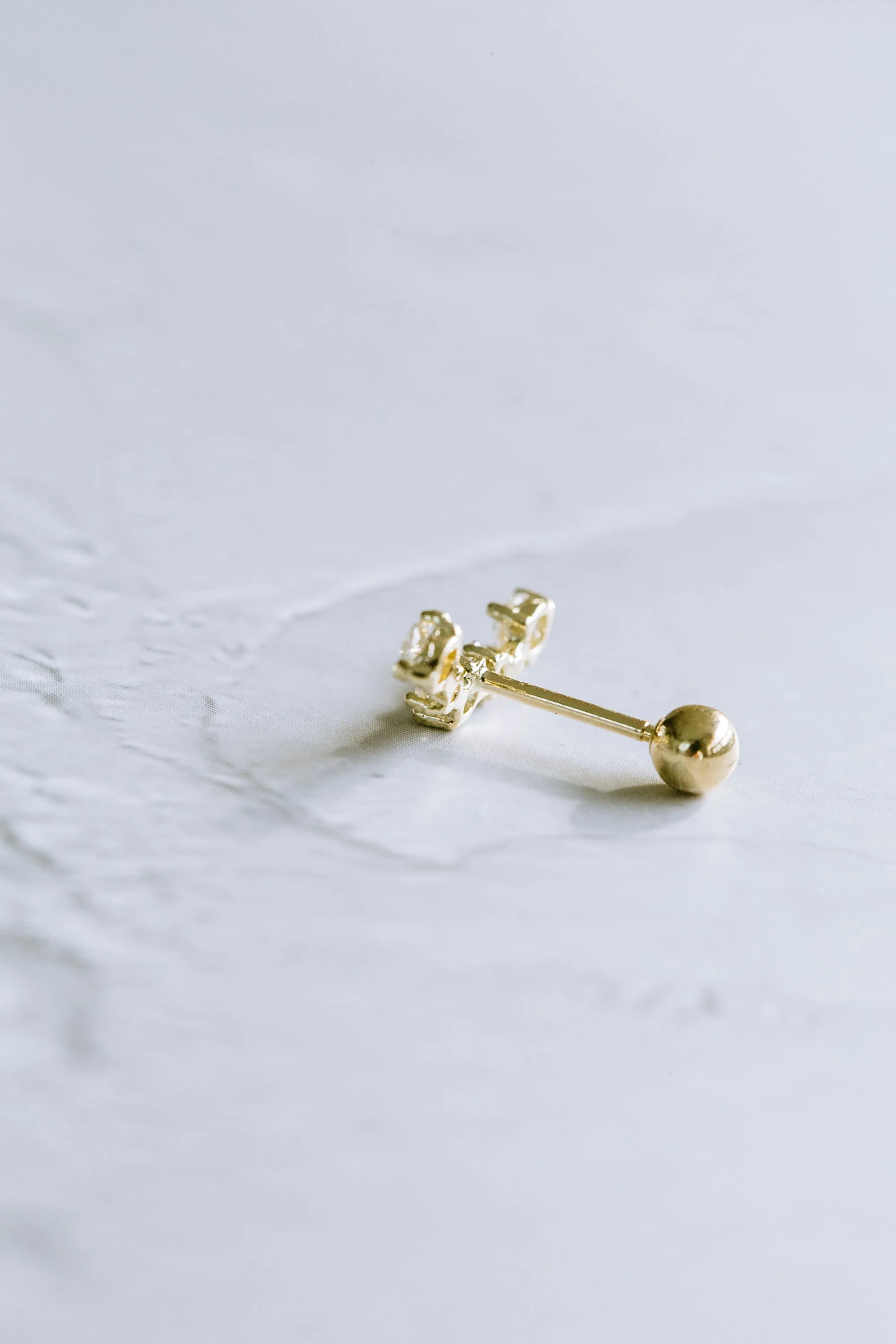 14K GOLD JEWELRY MINIMALIST DELICATE CZ CURVED STICK BAR BARBELL EAR STUD EARRING PIERCING