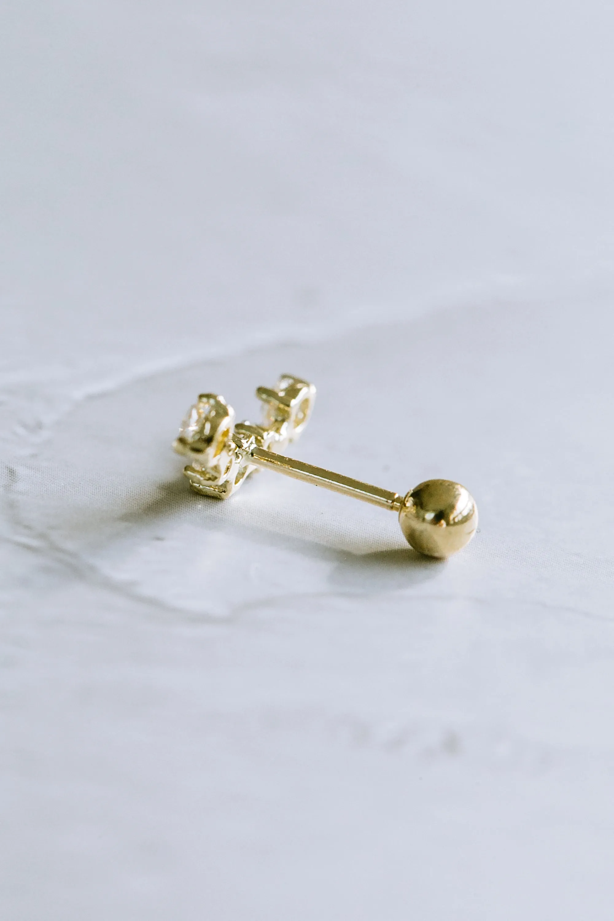 14K GOLD JEWELRY MINIMALIST DELICATE CZ CURVED STICK BAR BARBELL EAR STUD EARRING PIERCING