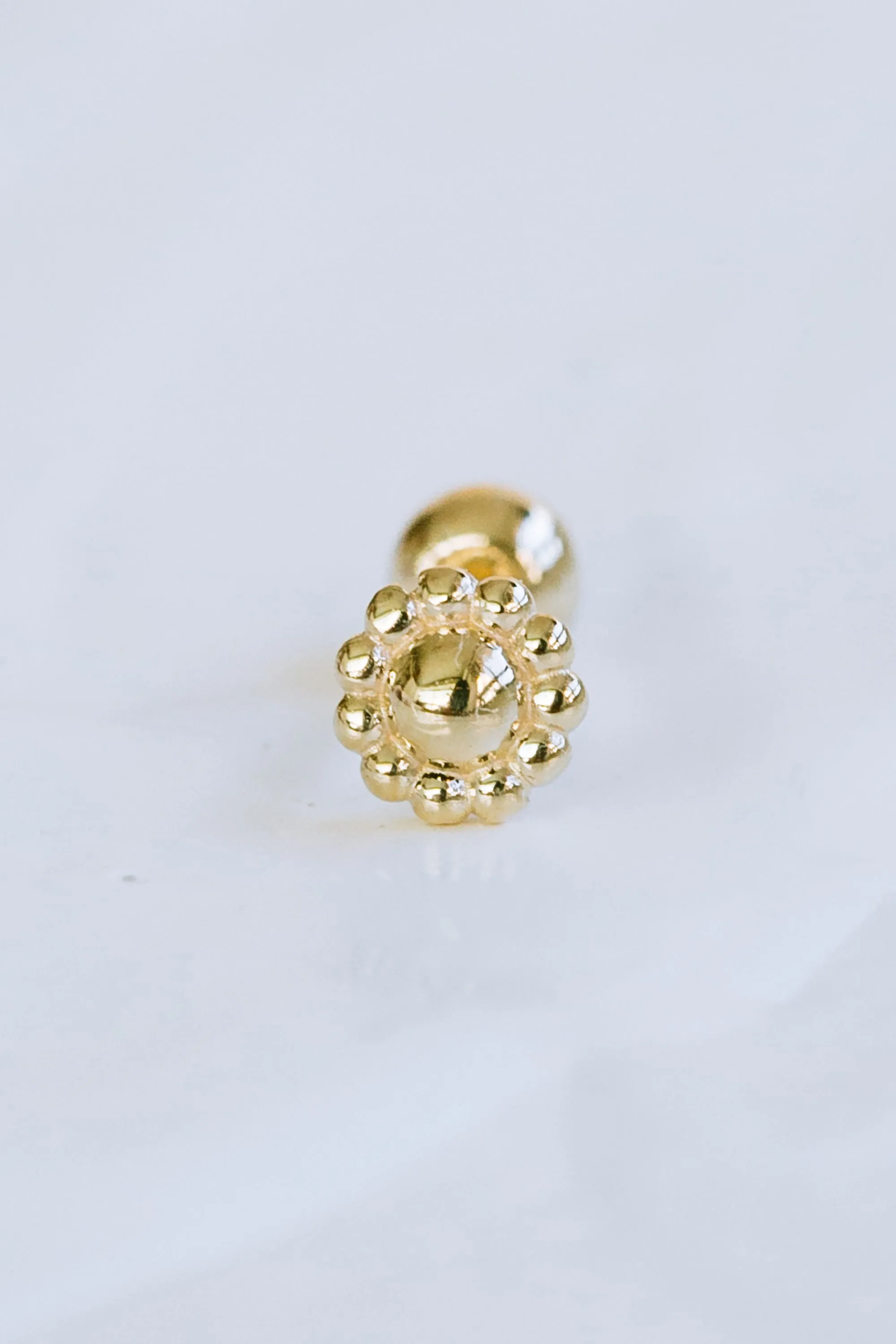 14K GOLD JEWELRY MINIMALIST DELICATE FLOWER BALL ROUNDED BARBELL EAR STUD EARRING PIERCING