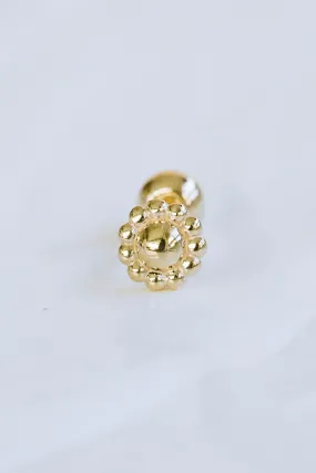 14K GOLD JEWELRY MINIMALIST DELICATE FLOWER BALL ROUNDED BARBELL EAR STUD EARRING PIERCING