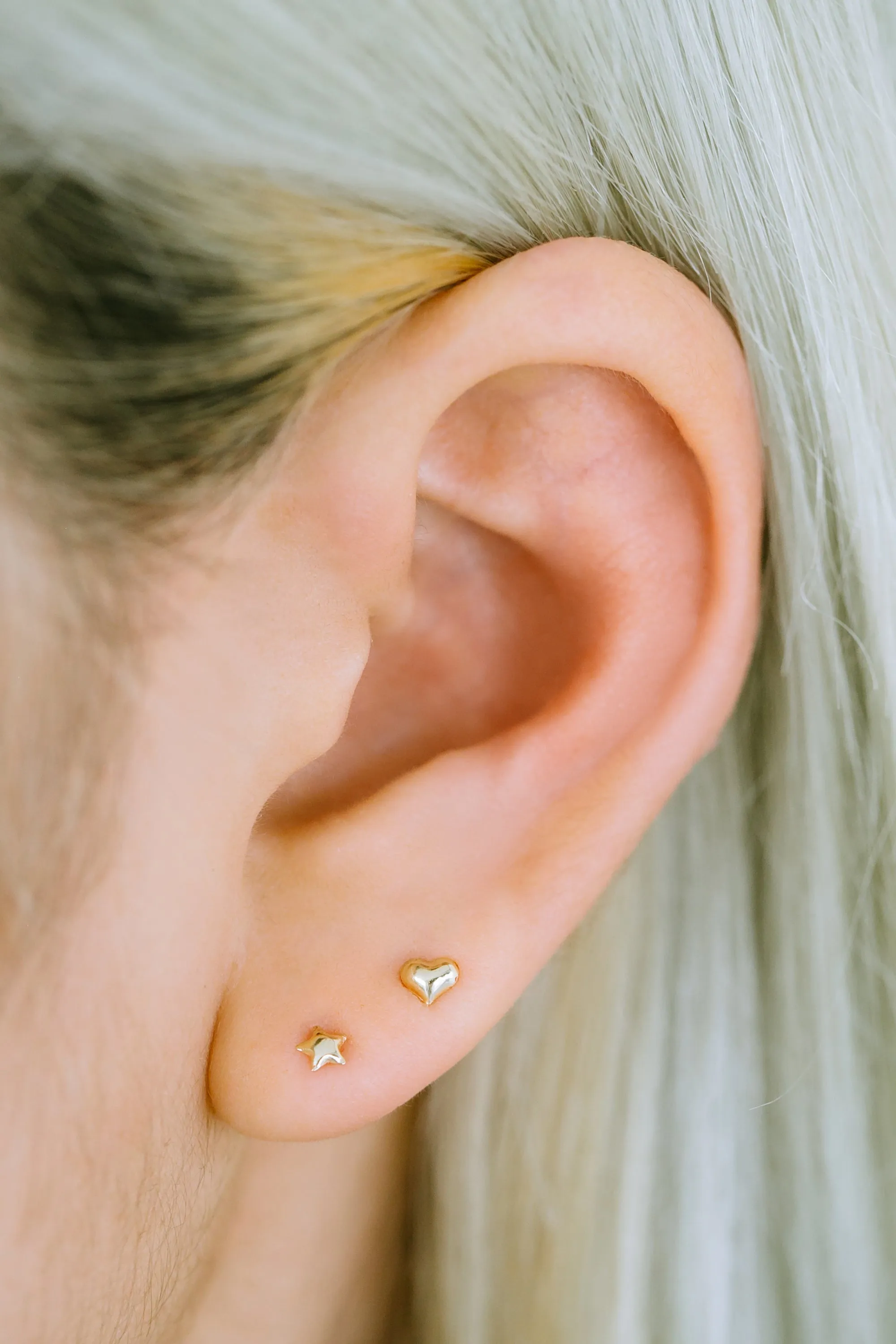 14K Real Solid Gold Forward Helix Cartilage Tragus Inner Conch Bold Cute Heart Star Ear Post Stud Earring Barbell Piercing For Women Jewelry