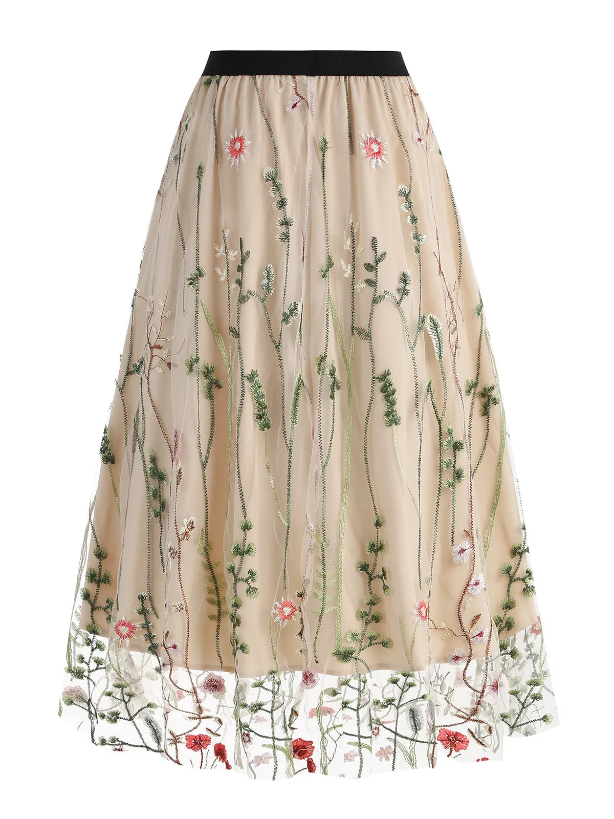 1950s Floral Embroidered Mesh Skirt