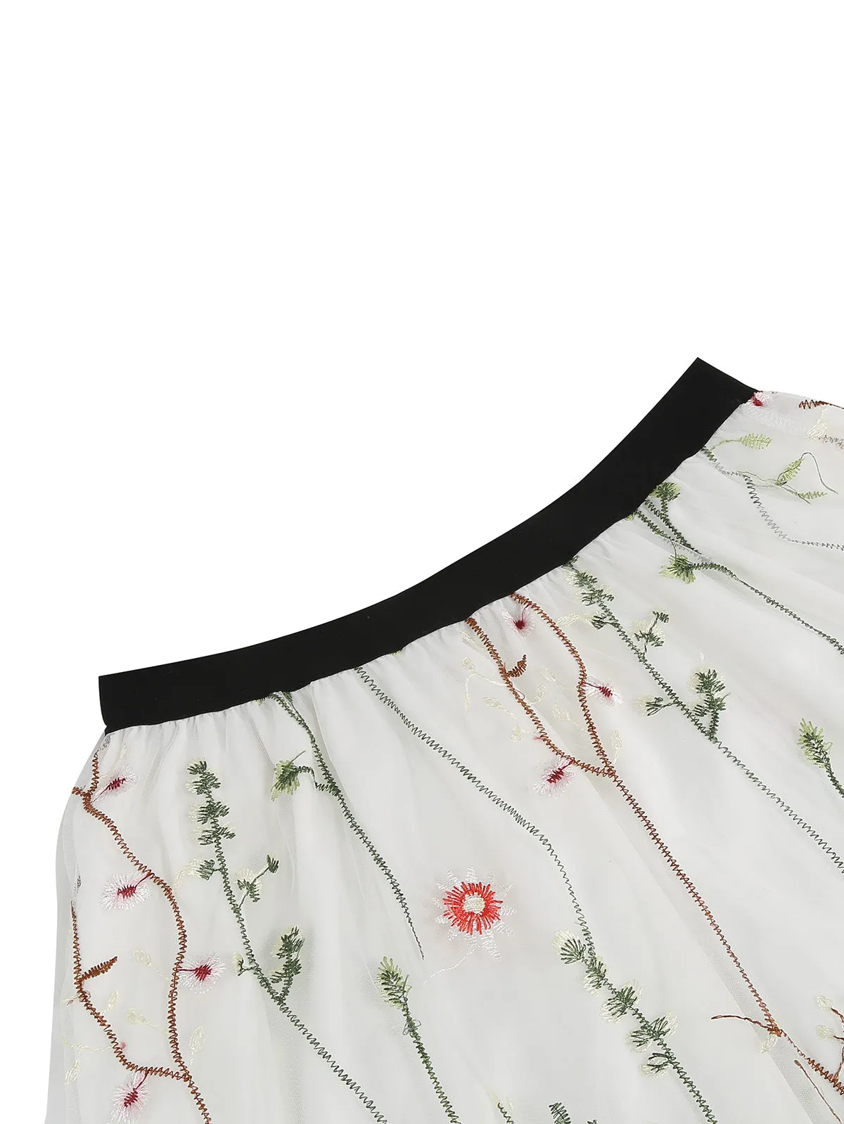 1950s Floral Embroidered Mesh Skirt