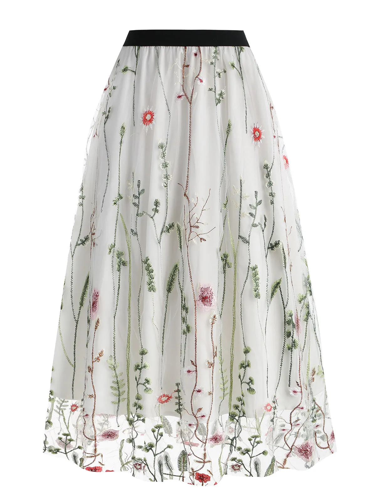 1950s Floral Embroidered Mesh Skirt