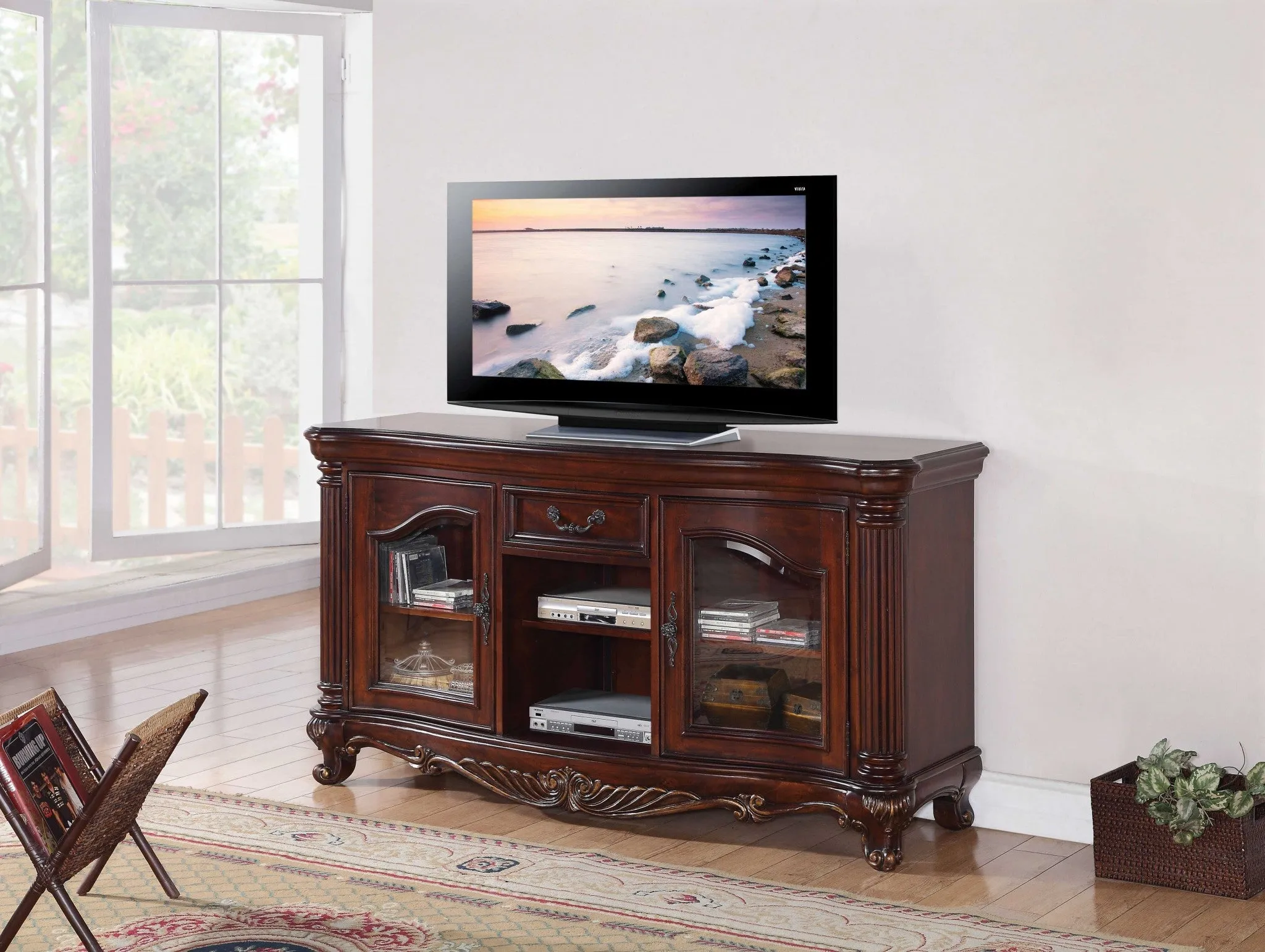 20 Brown Cabinet Enclosed Storage TV Stand with Bookcase