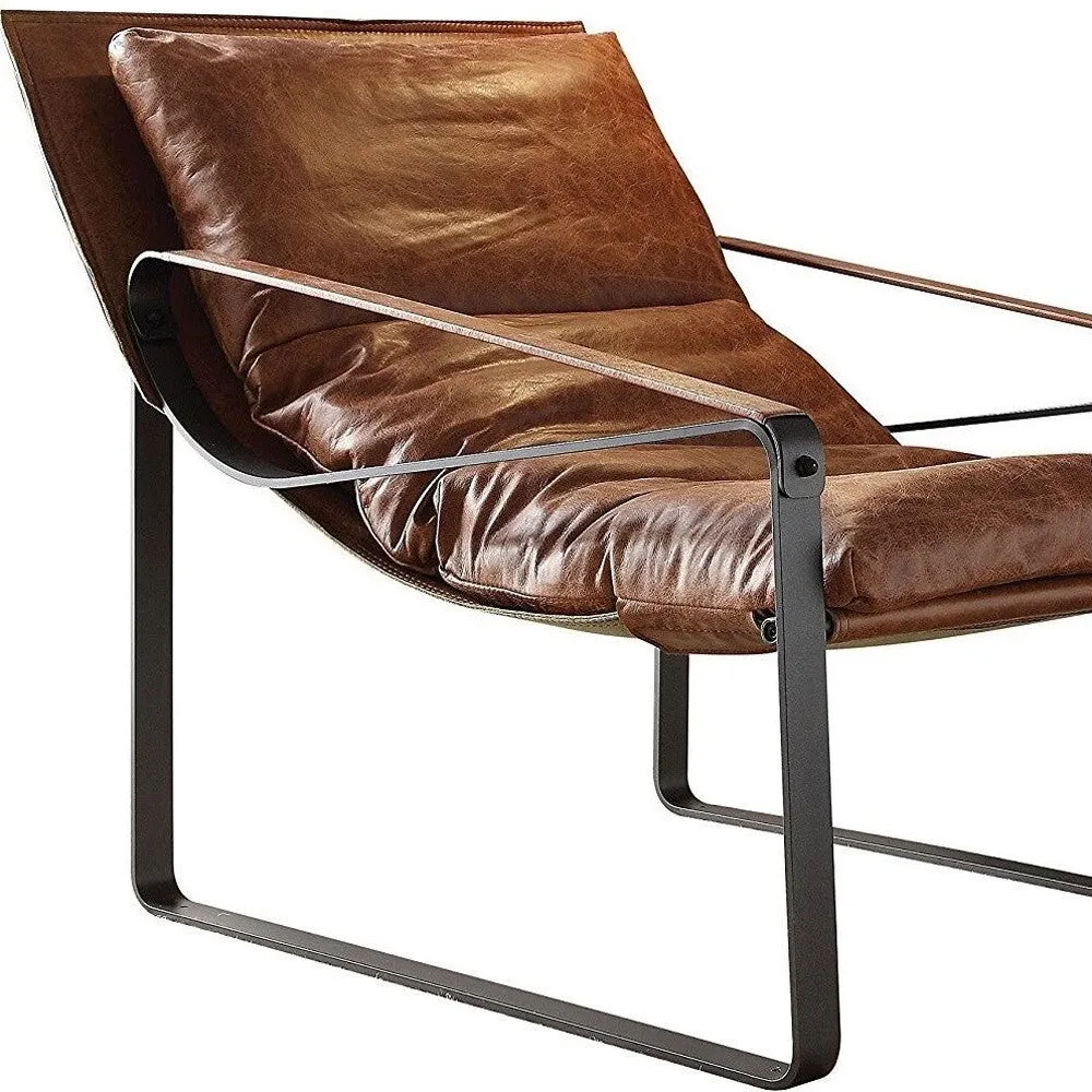 27 Brown Top Grain Leather And Steel Lounge Chair