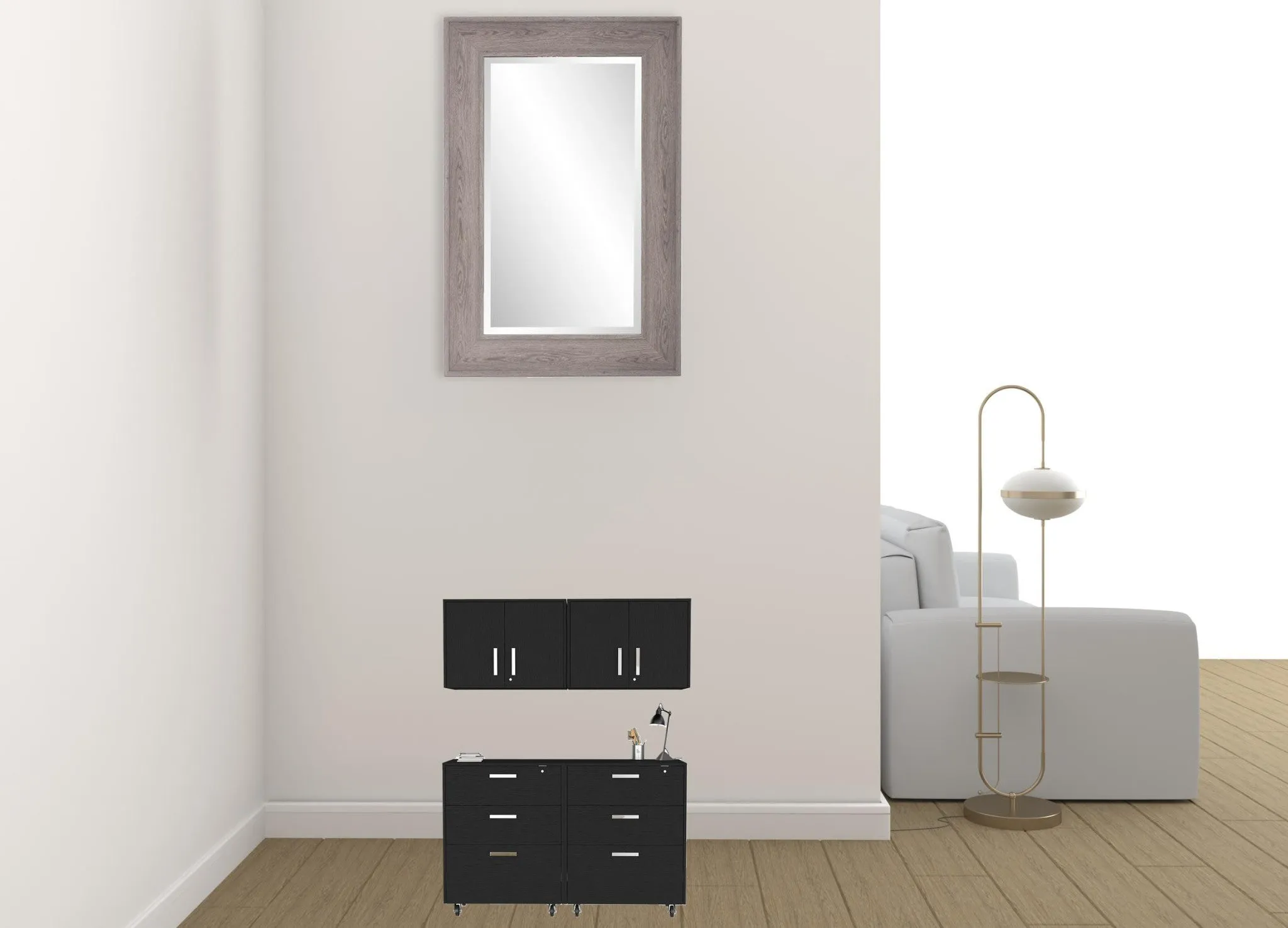 28 Black Wall mounted Accent Cabinet With Four Shelves And Six Drawers