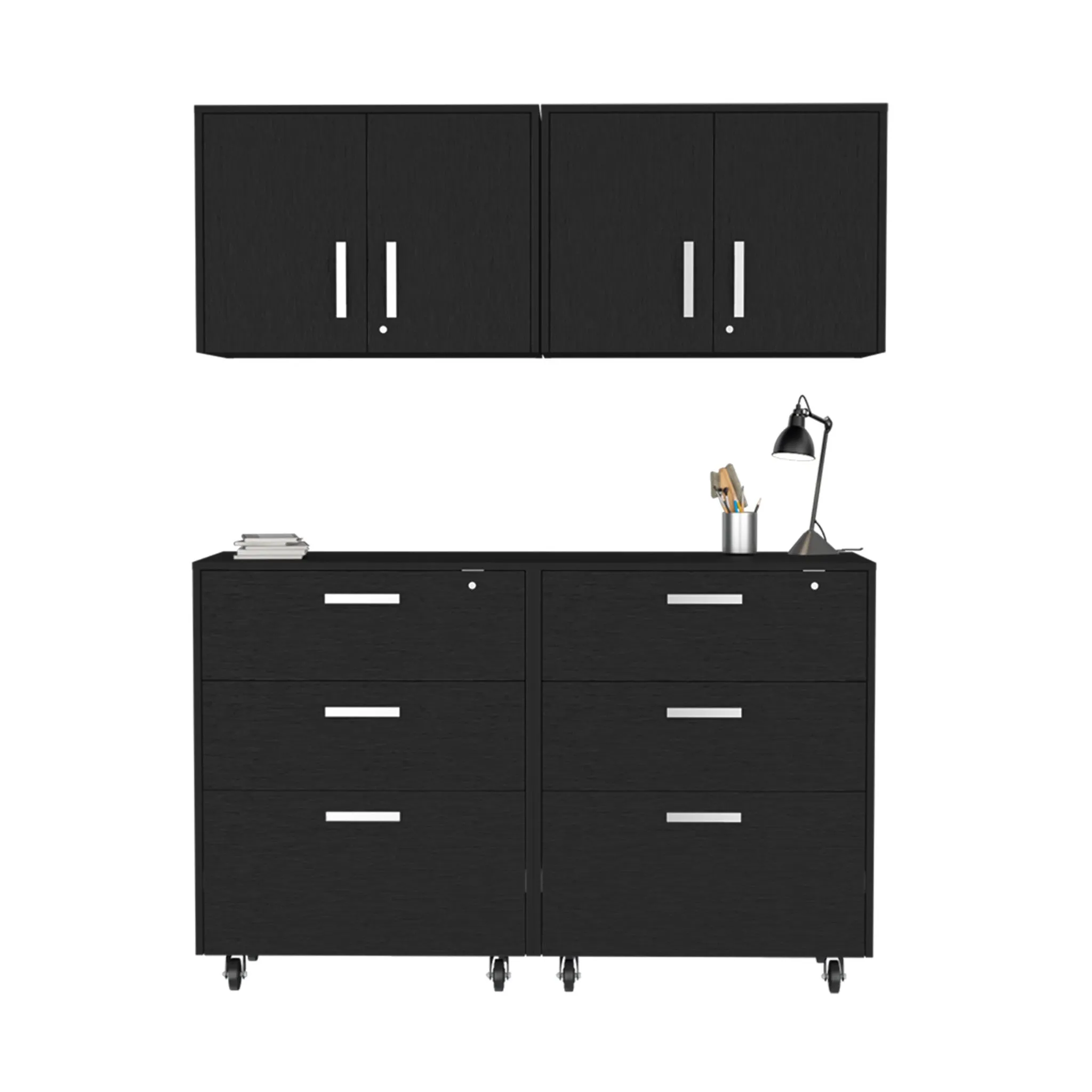 28 Black Wall mounted Accent Cabinet With Four Shelves And Six Drawers