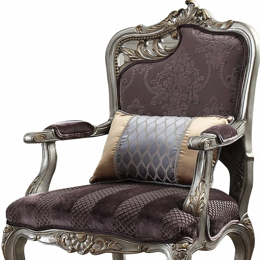 29 X 27 X 43 Velvet Antique Platinum Finish Chair With 1 Pillow