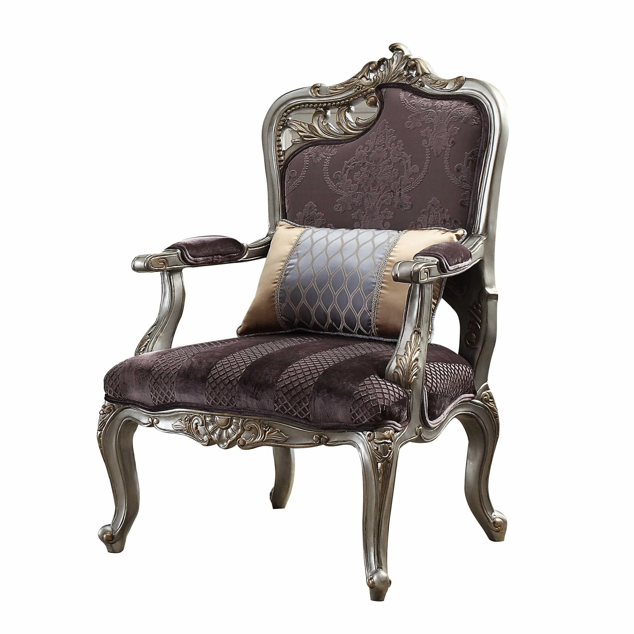 29 X 27 X 43 Velvet Antique Platinum Finish Chair With 1 Pillow