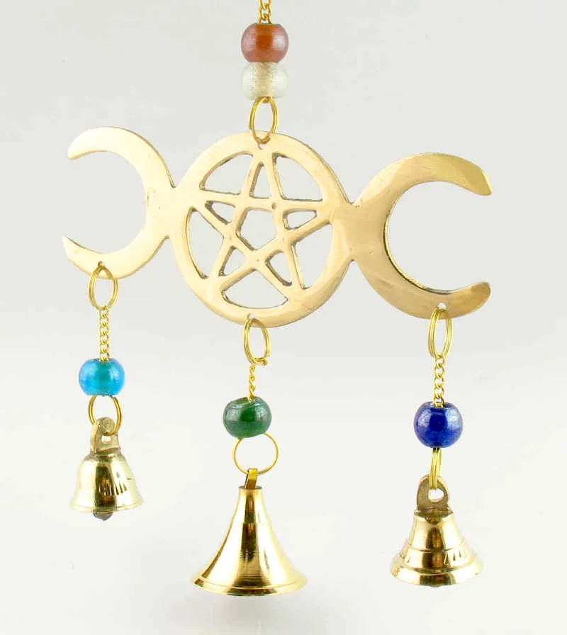 3-Bell Triple Moon and Pentagram Wind Chime