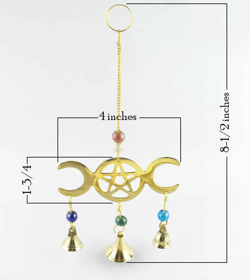 3-Bell Triple Moon and Pentagram Wind Chime