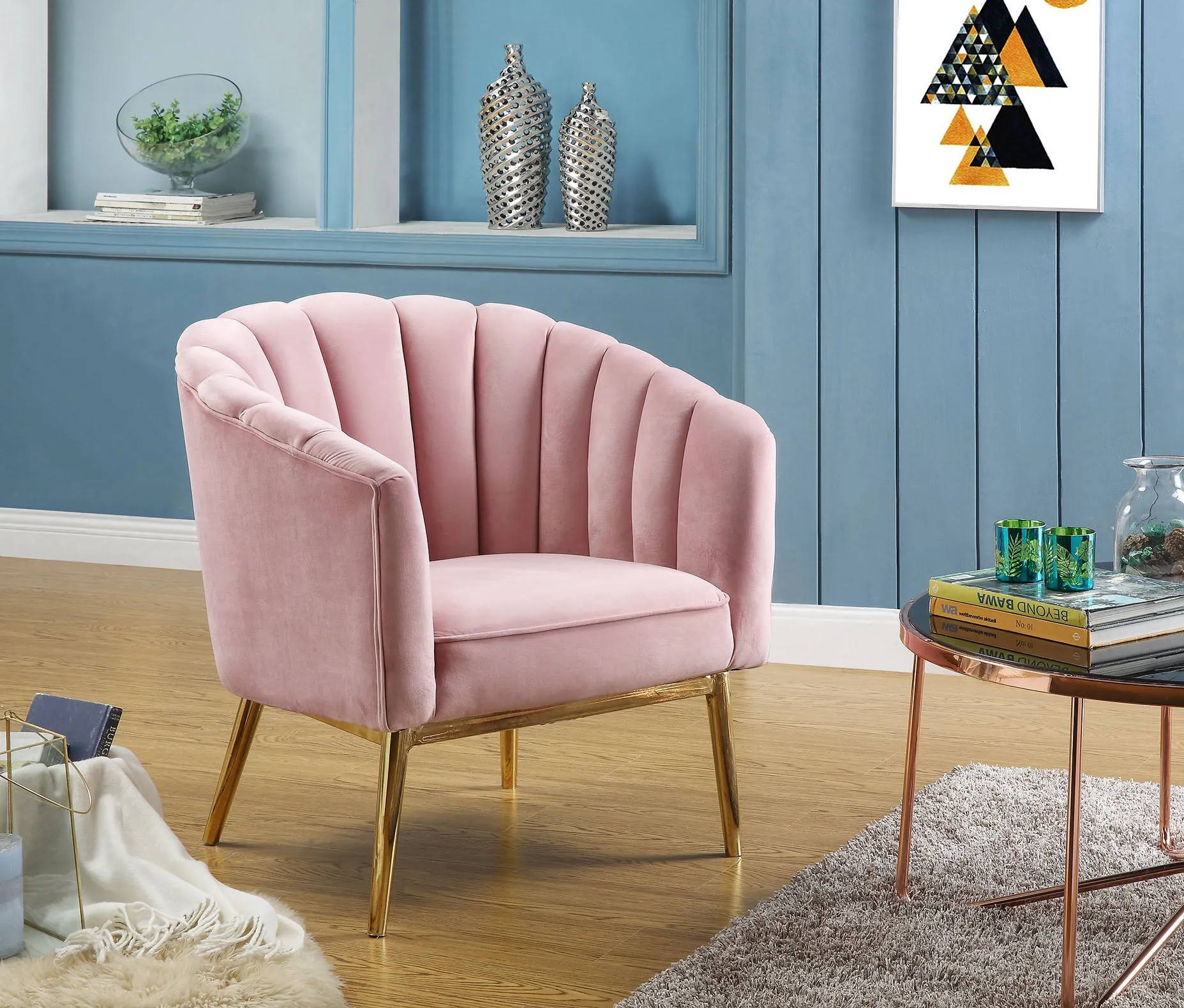 31 Pink And Copper Velvet Tufted Barrel Chair