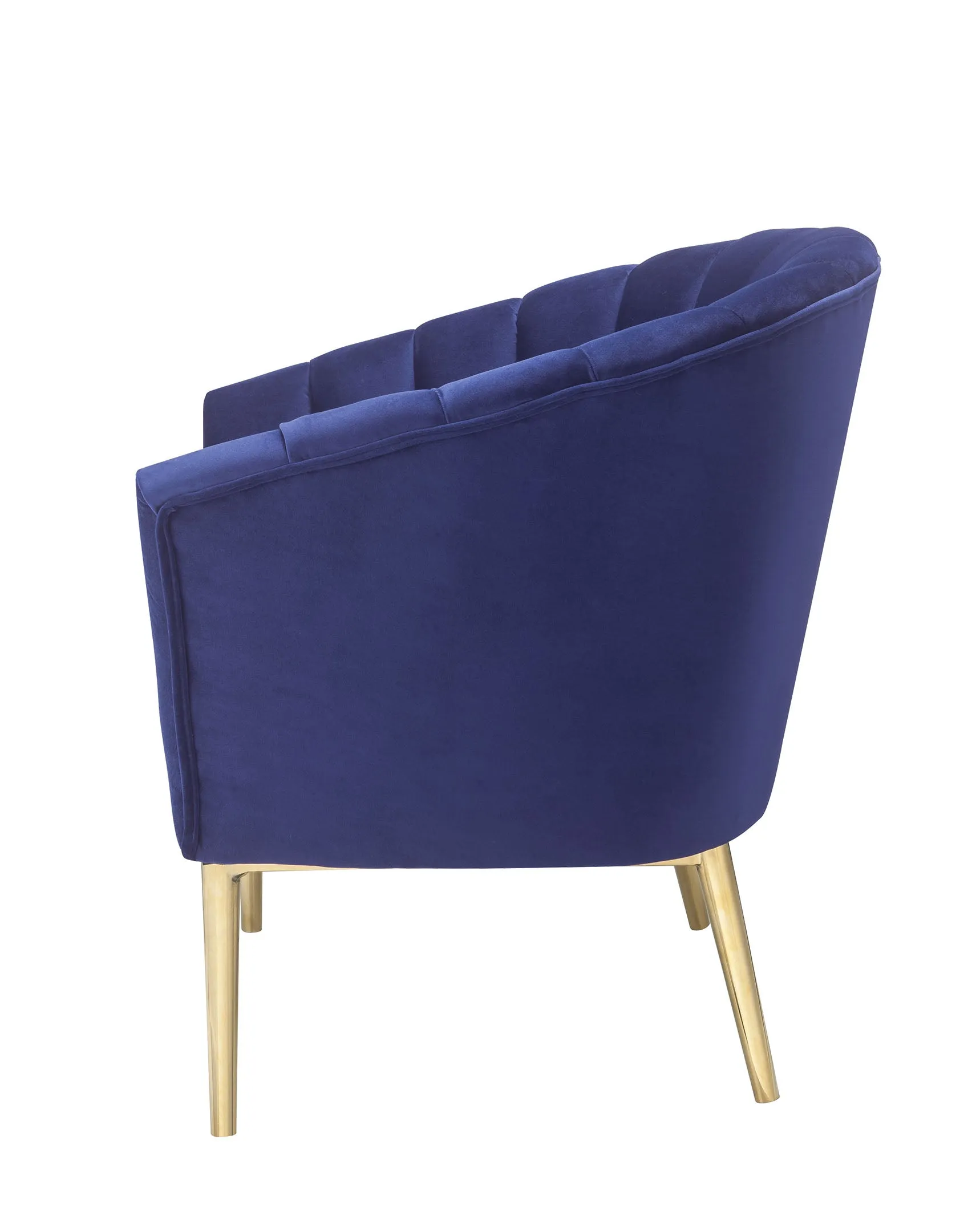 32 Blue And Copper Velvet Tufted Barrel Chair