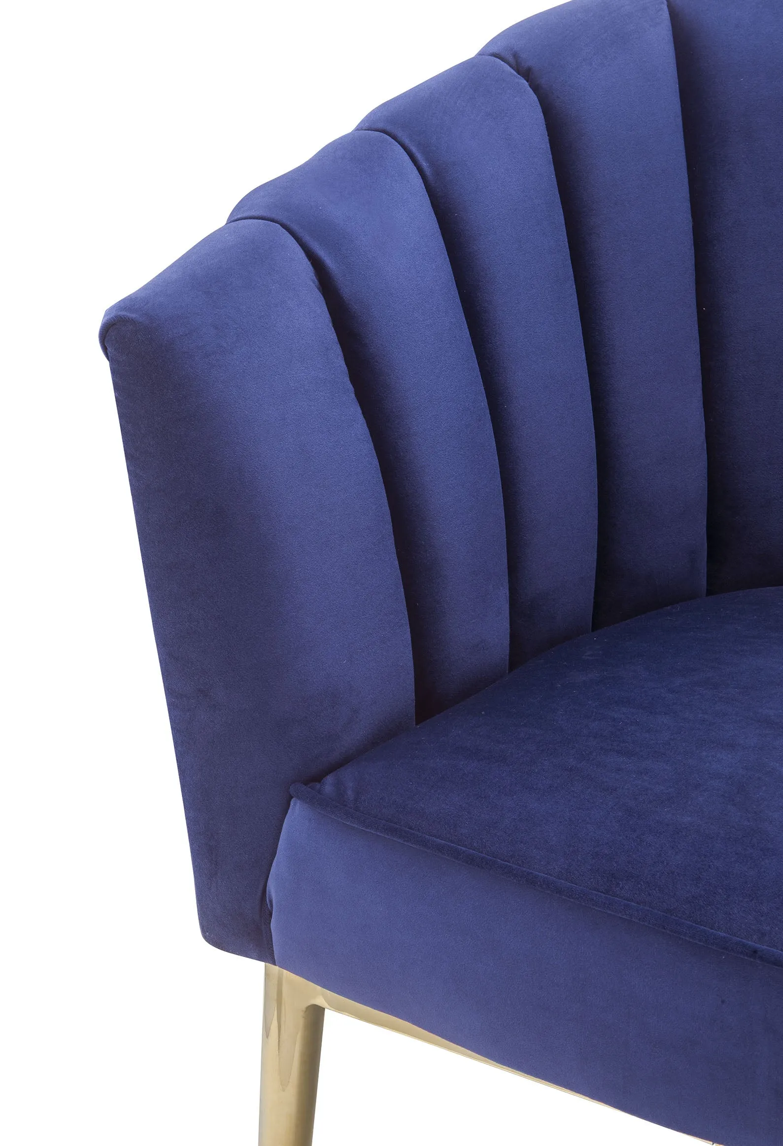 32 Blue And Copper Velvet Tufted Barrel Chair