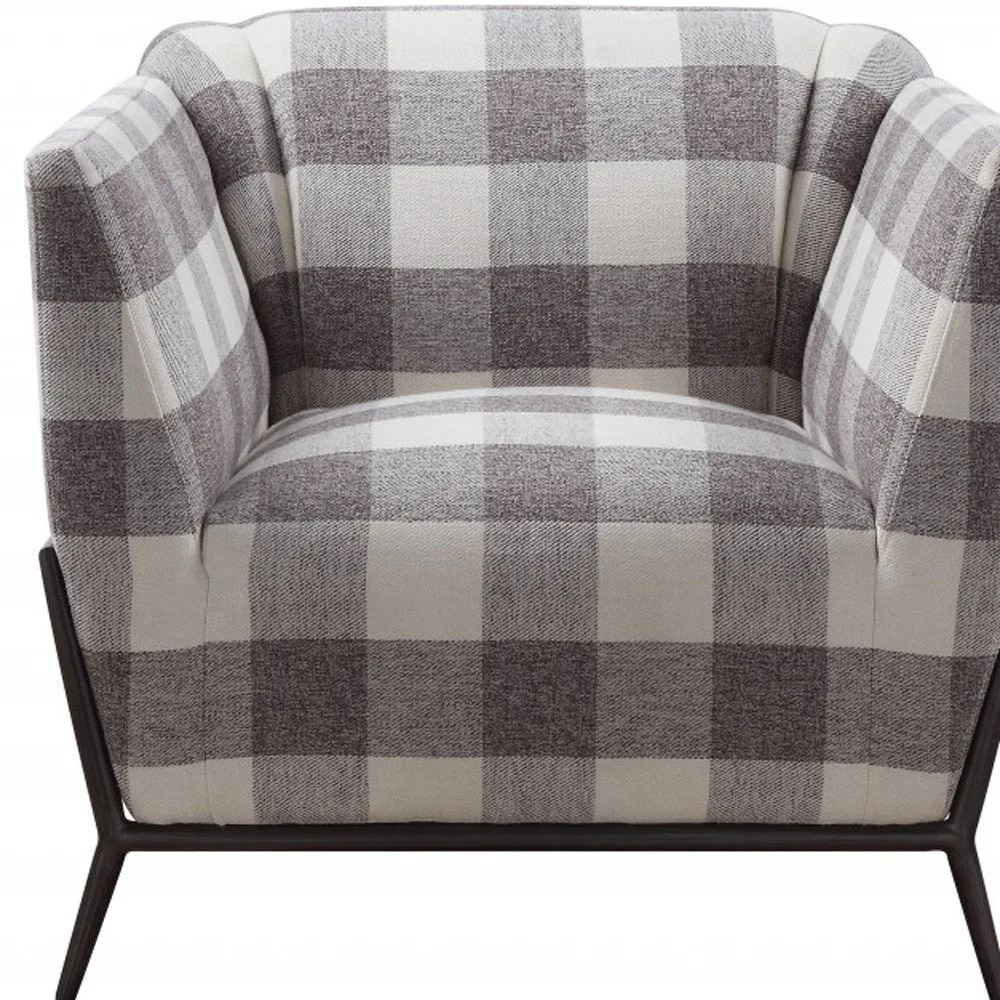 32 Grey And Light Grey 100% Polyester And Brown Patchwork Club Chair