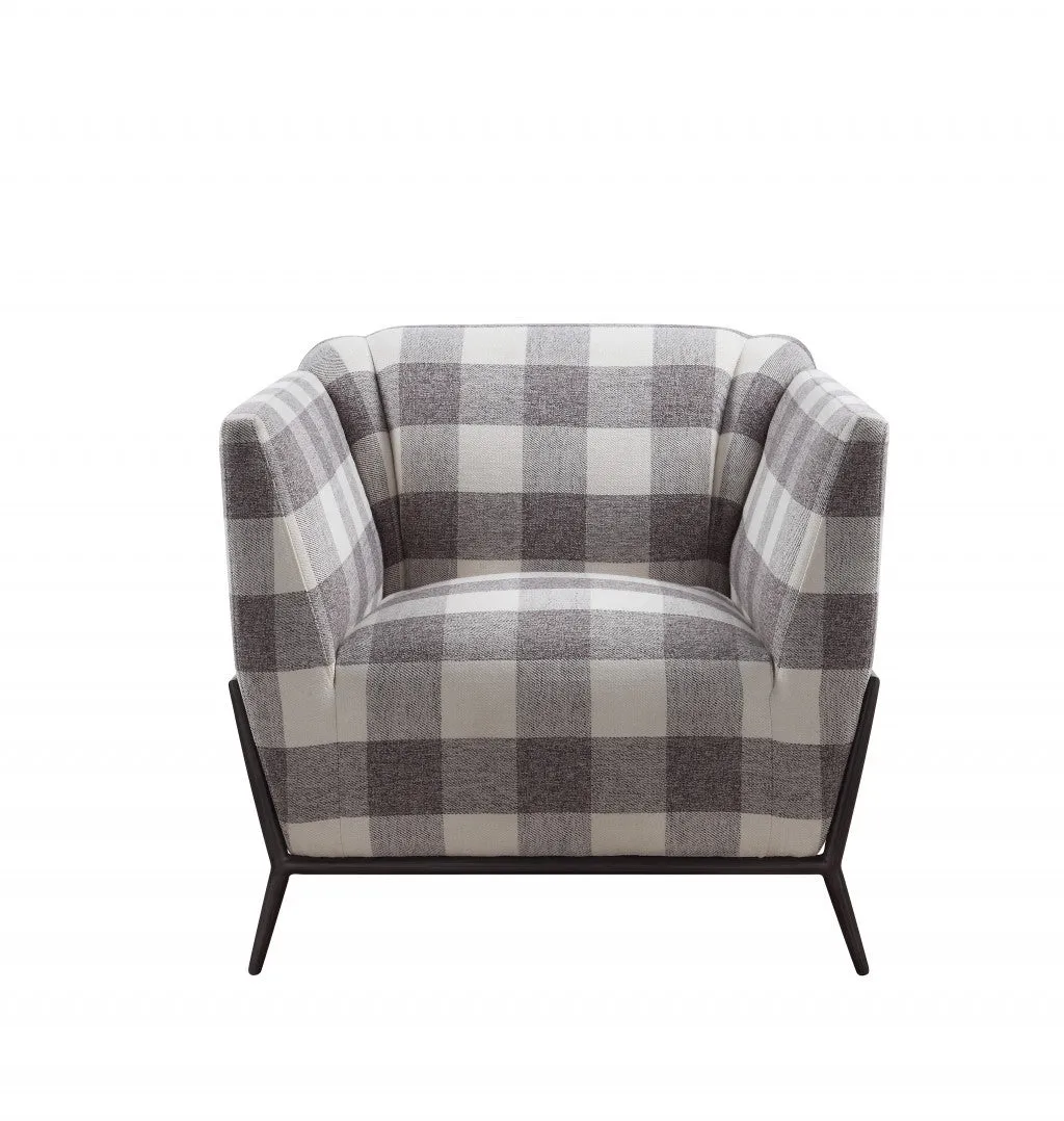 32 Grey And Light Grey 100% Polyester And Brown Patchwork Club Chair