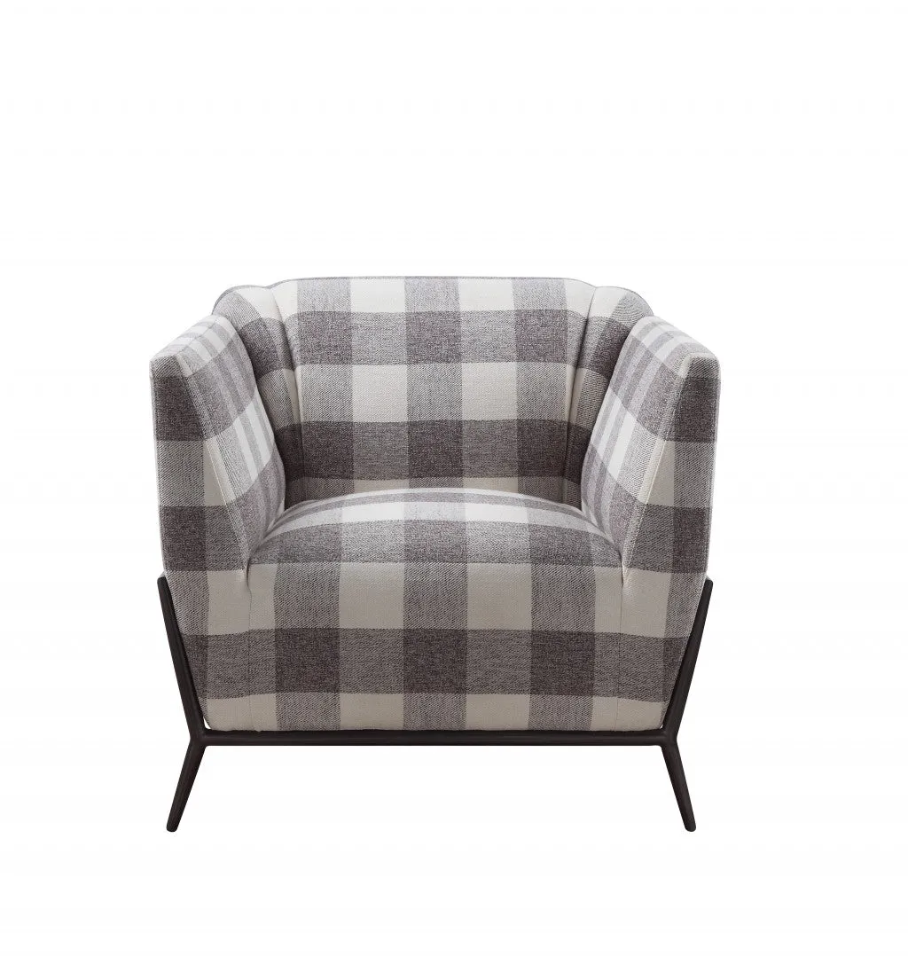 32 Grey And Light Grey 100% Polyester And Brown Patchwork Club Chair