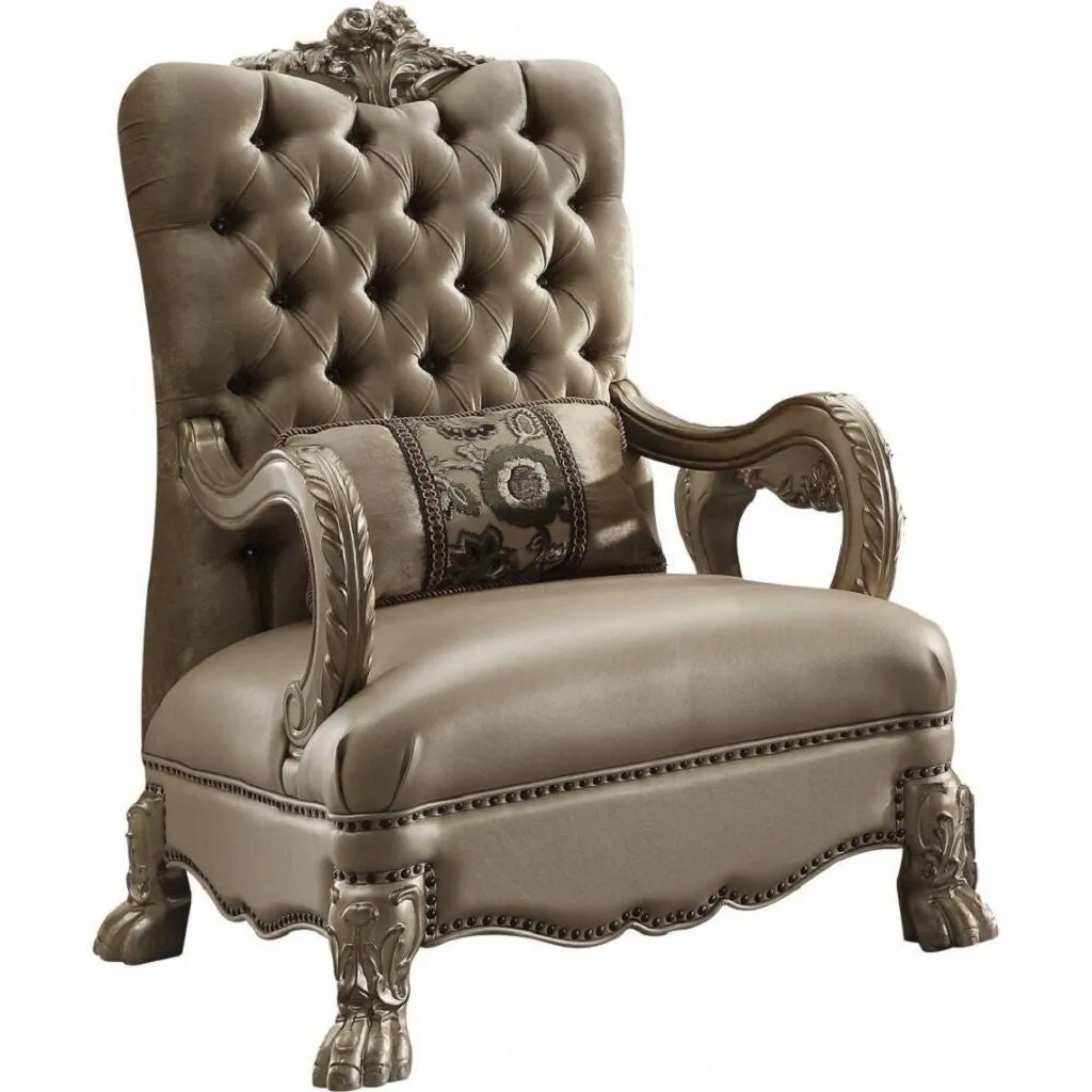 34 Bone and Gold Velvet Tufted Arm Chair