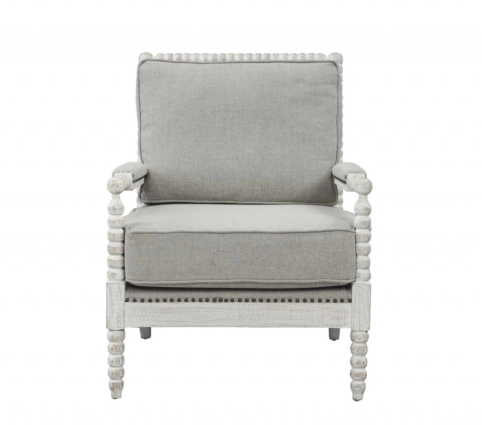 35 Gray Linen And Light Oak Solid Color Club Chair