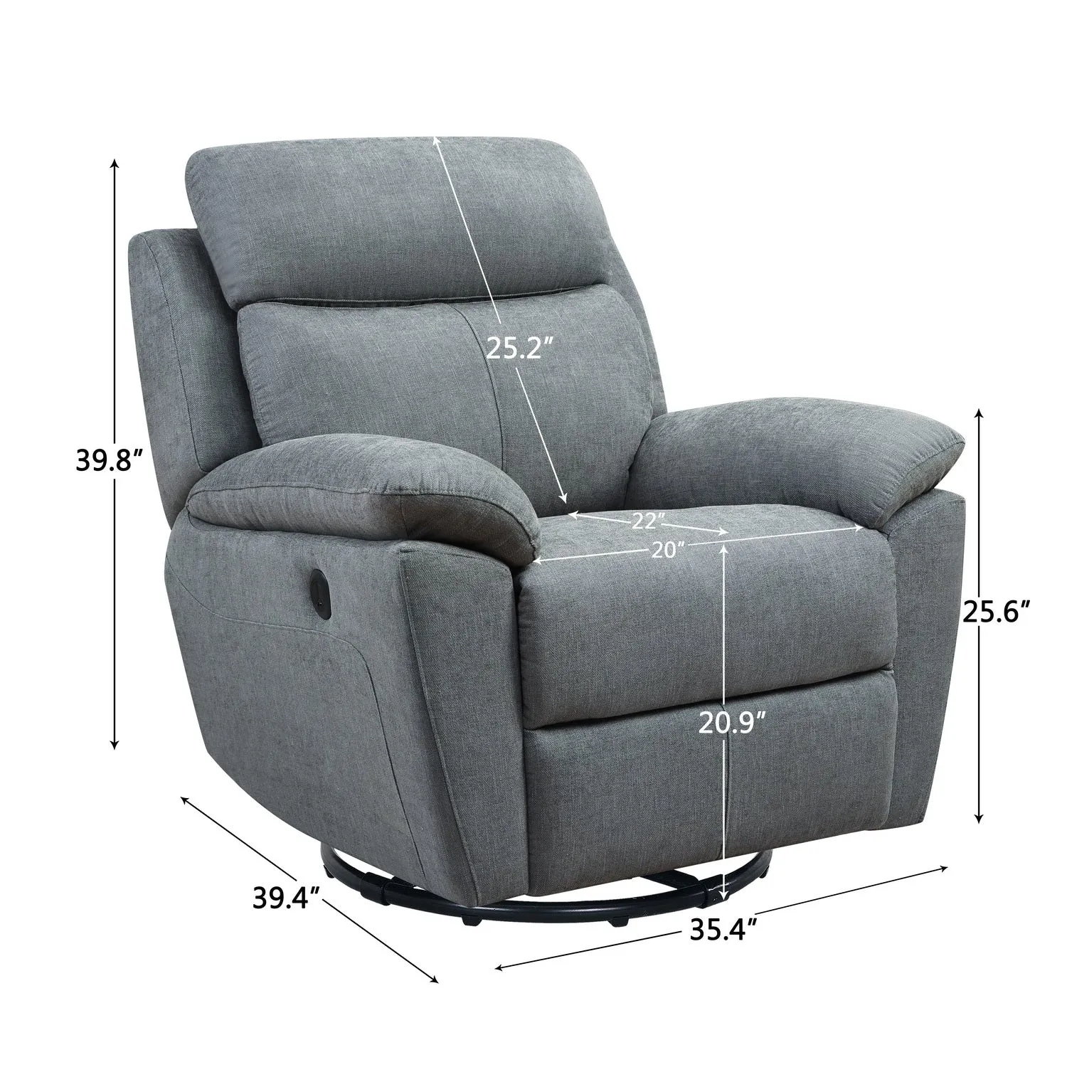 35 Light Gray Fabric Power Recliner With USB