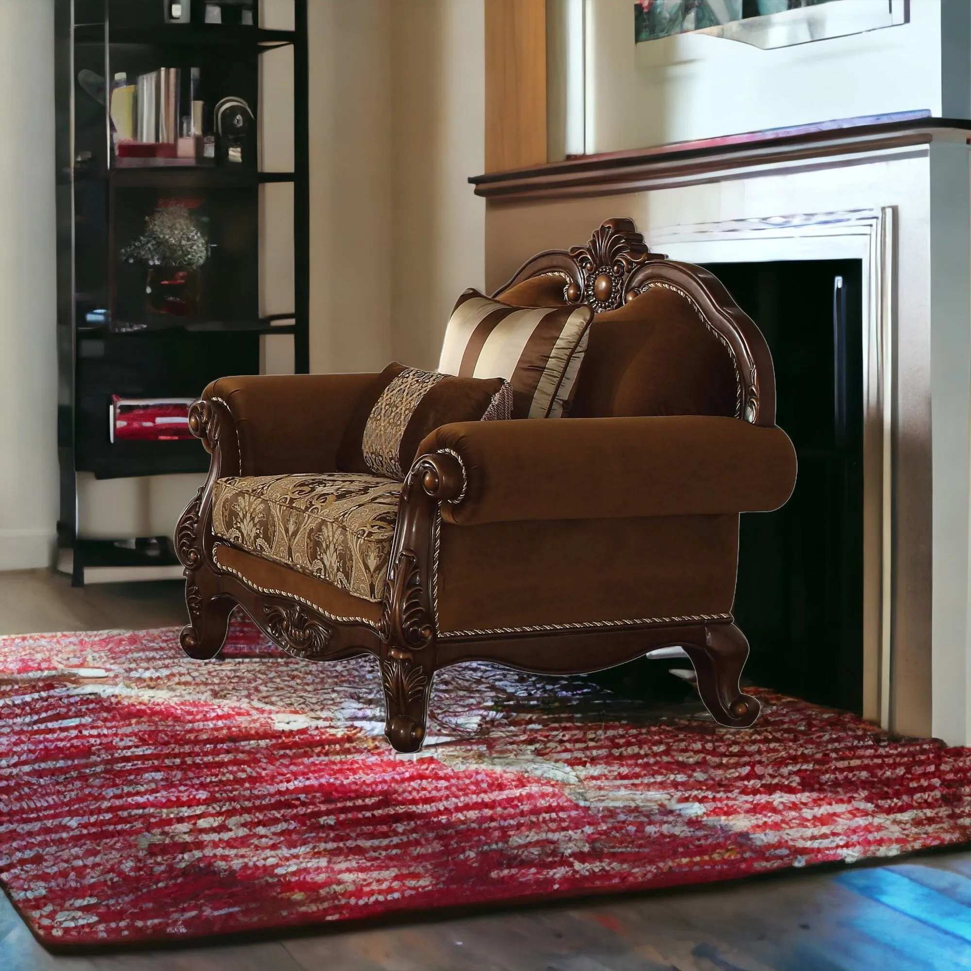 37 Brown Velvet Damask Club Chair