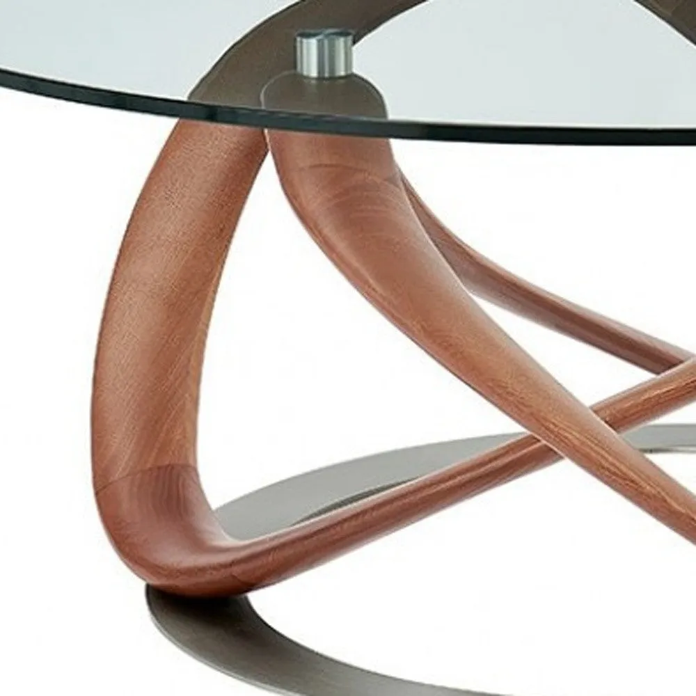 39 Walnut And Clear Glass Abstract Round Coffee Table