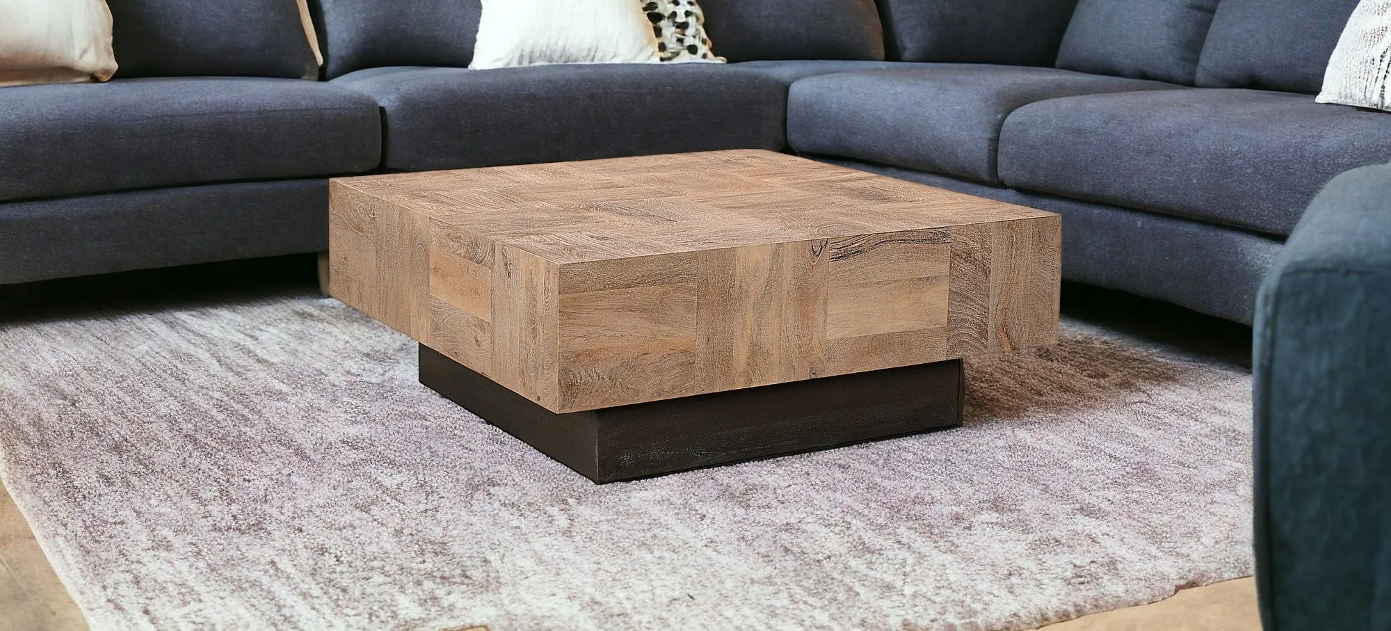 40 Brown And Black Solid Wood Square Coffee Table