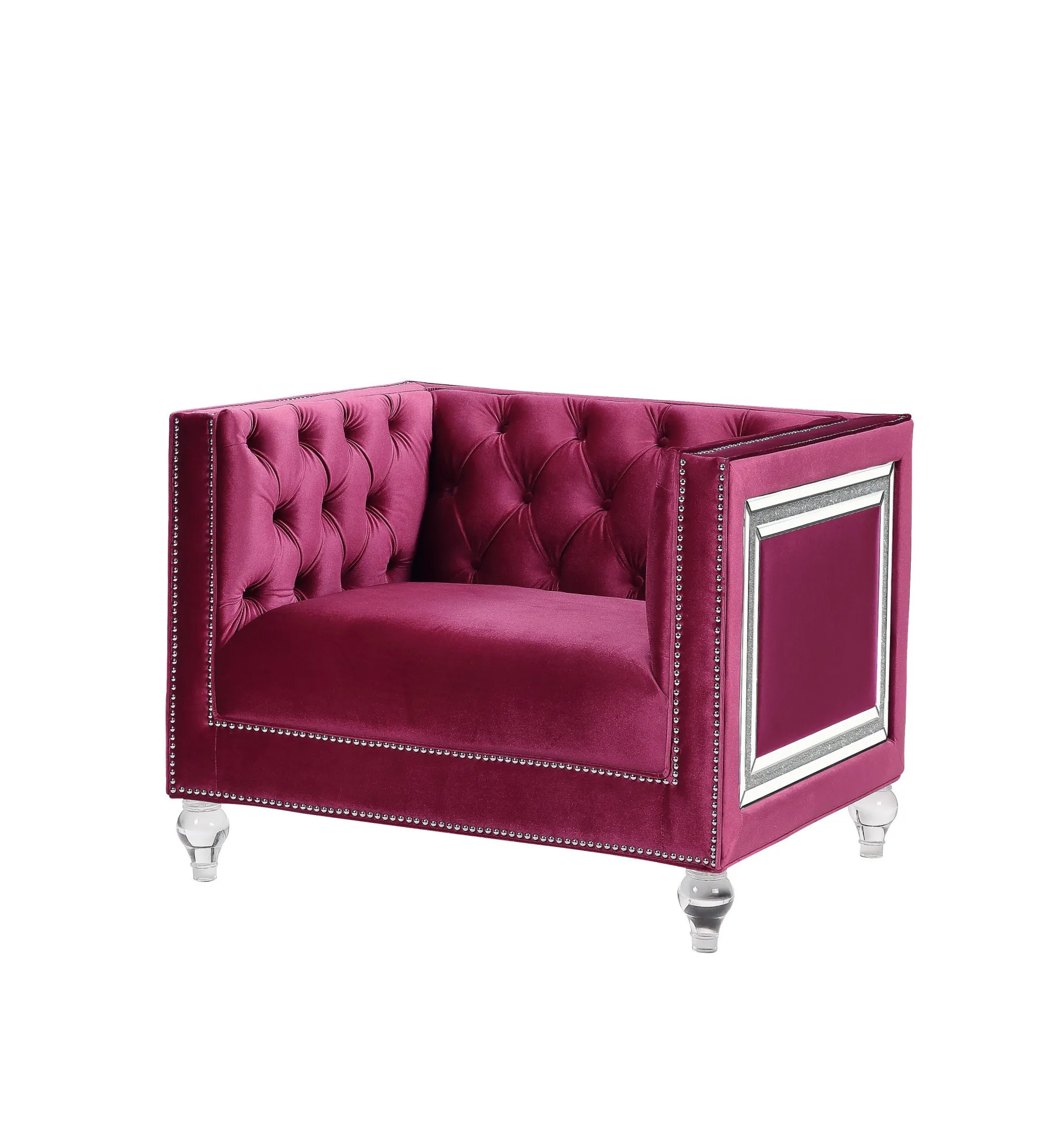 40 Burgundy Velvet And Black Tufted Arm Chair