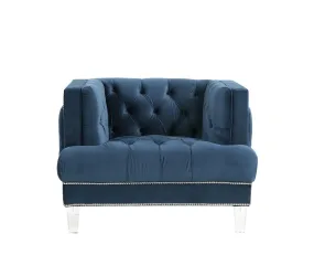 41 Blue Velvet And Black Tufted Arm Chair