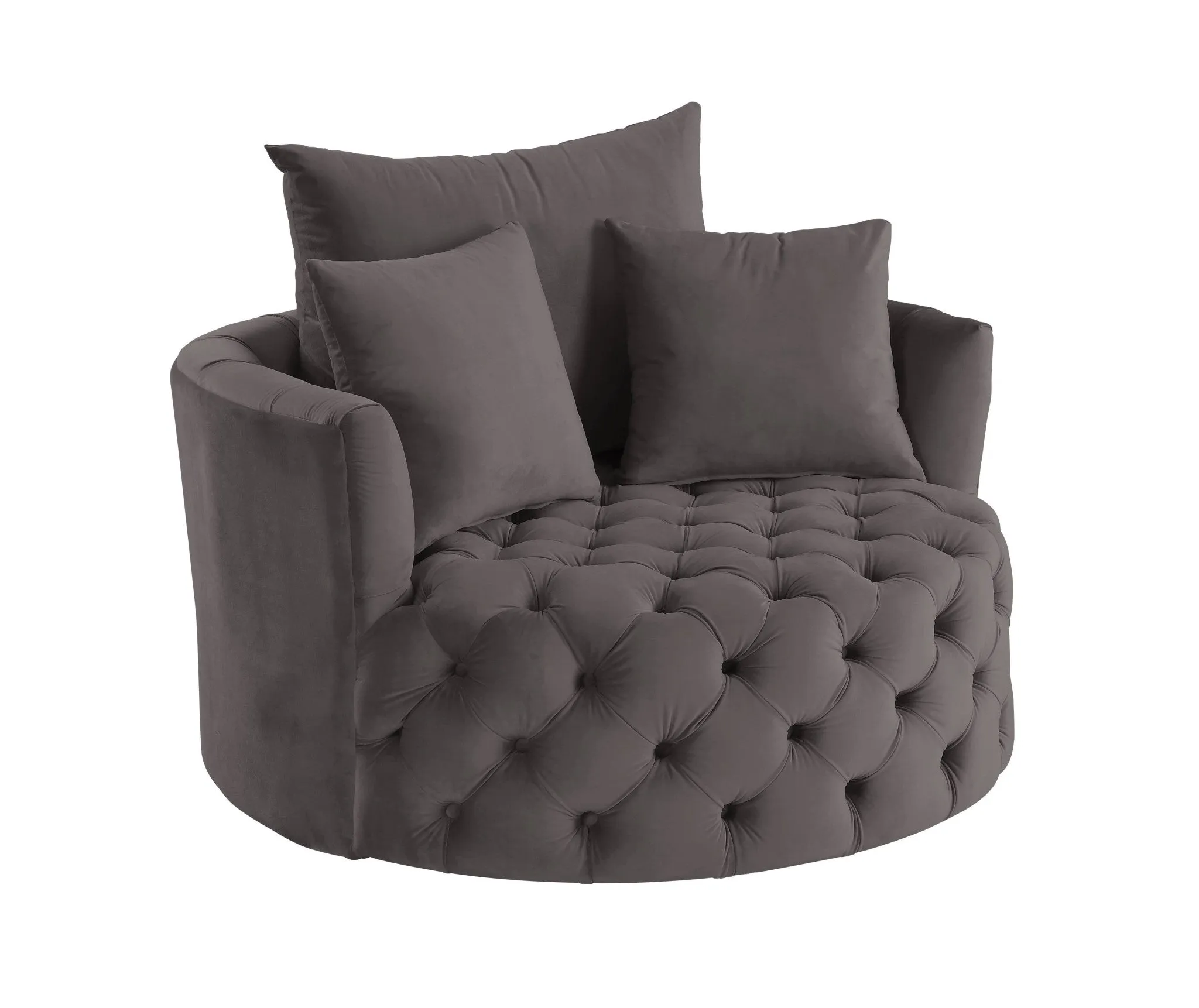 43 Gray Velvet Solid Color Swivel Barrel Chair