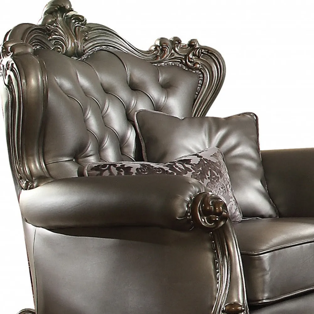 44 Silver and Platinum Faux Leather Tufted Wingback Chair