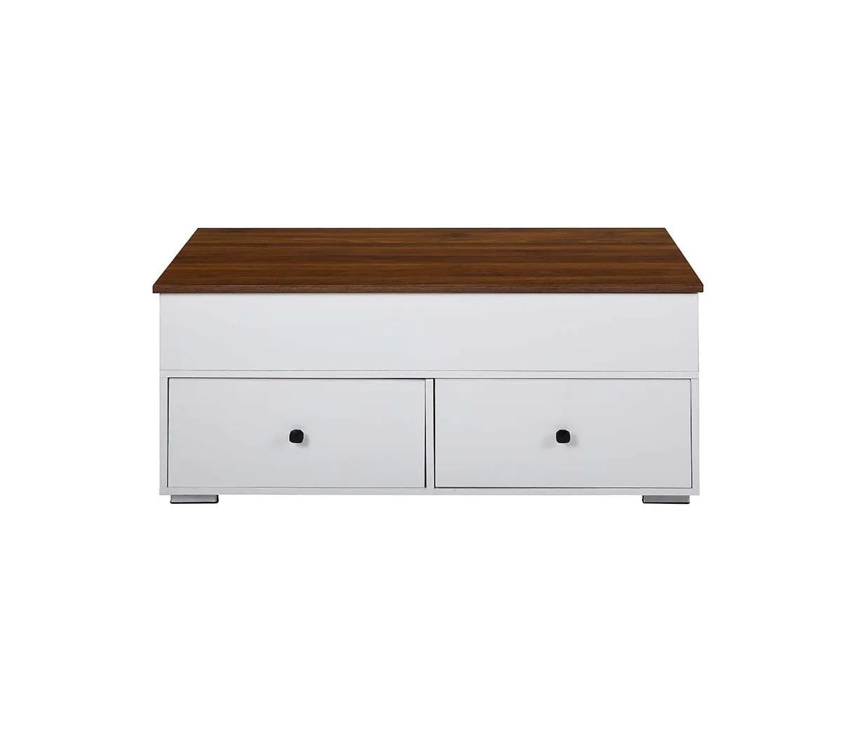 46 White And Walnut Lift Top Coffee Table With Two Drawers And Shelf