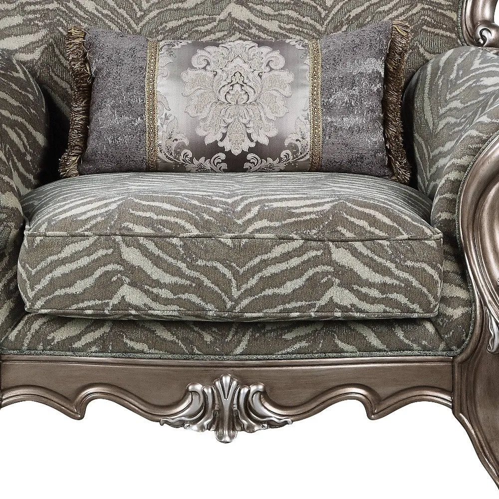 47 Gray Fabric And Antique Bronze Floral Tufted Wingback Chair