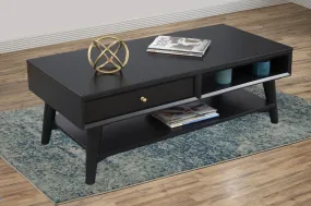 48 Black Solid And Manufactured Wood Coffee Table With Drawer