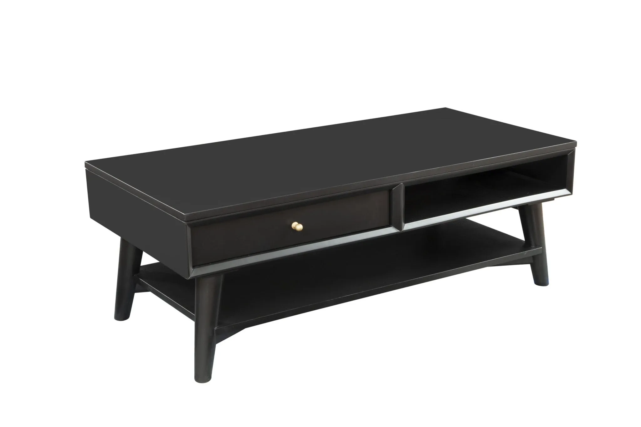 48 Black Solid And Manufactured Wood Coffee Table With Drawer