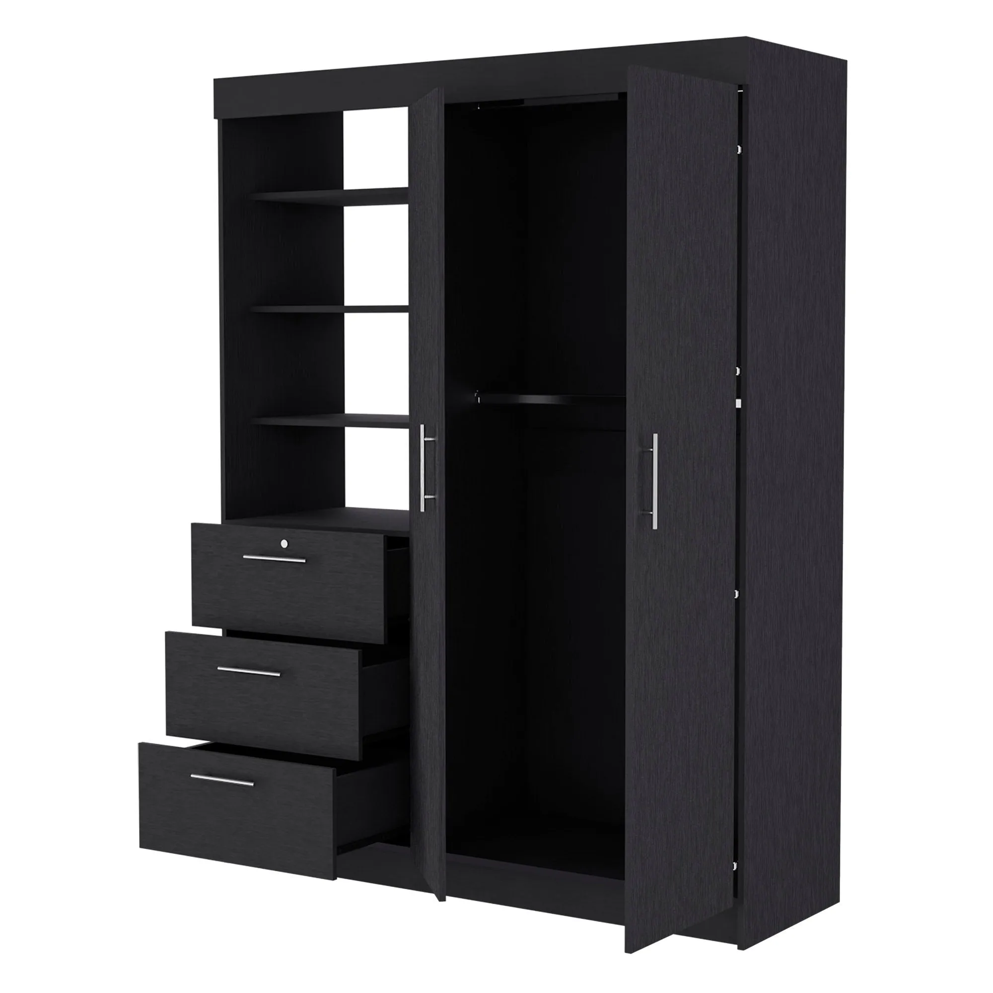 59 Black Accent Cabinet Soft Close With Three Shelves And One Drawer