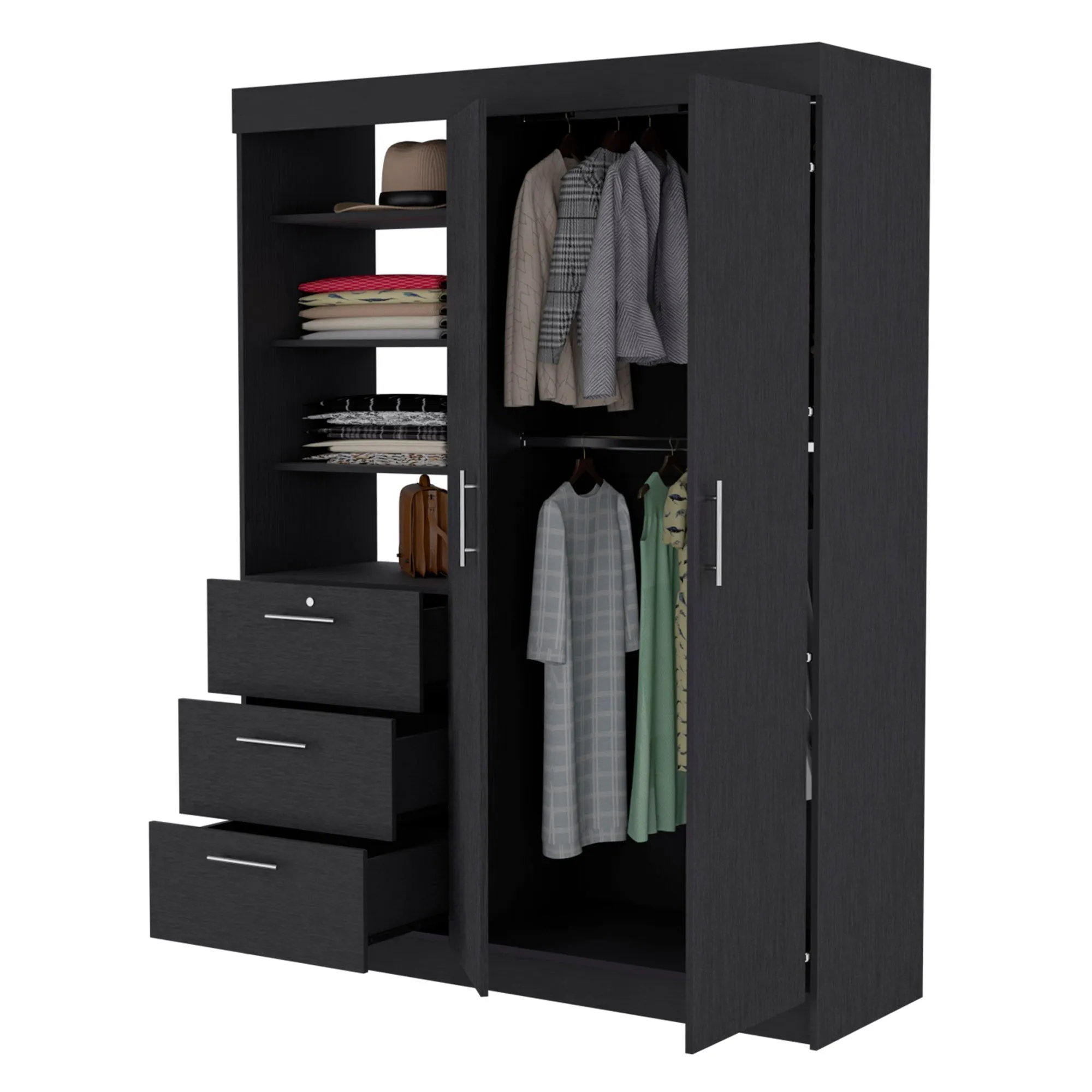 59 Black Accent Cabinet Soft Close With Three Shelves And One Drawer