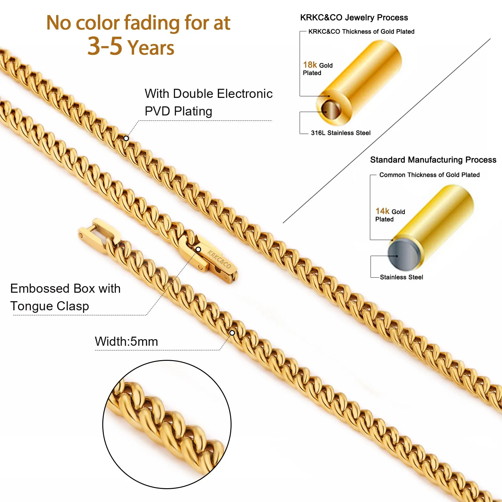 5mm Miami Cuban Link Chain in 18K Gold/ White Gold KRKC