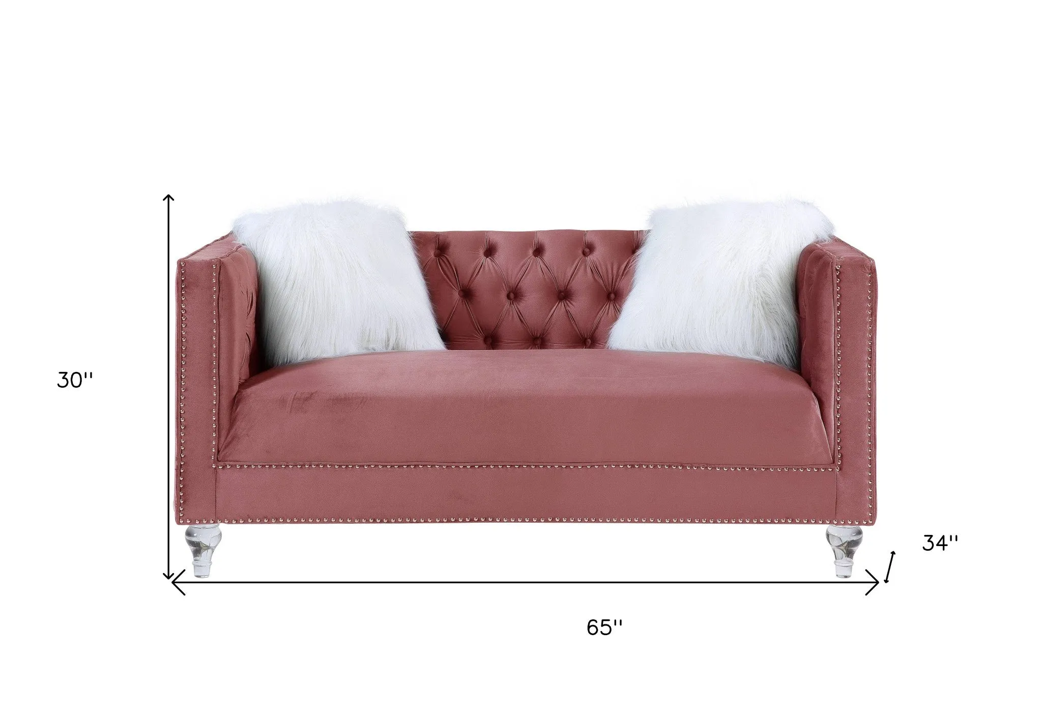 65 Pink And Silver Velvet Love Seat and Toss Pillows