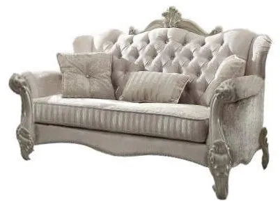 69 Ivory Polyester Blend Chesterfield Loveseat and Toss Pillows