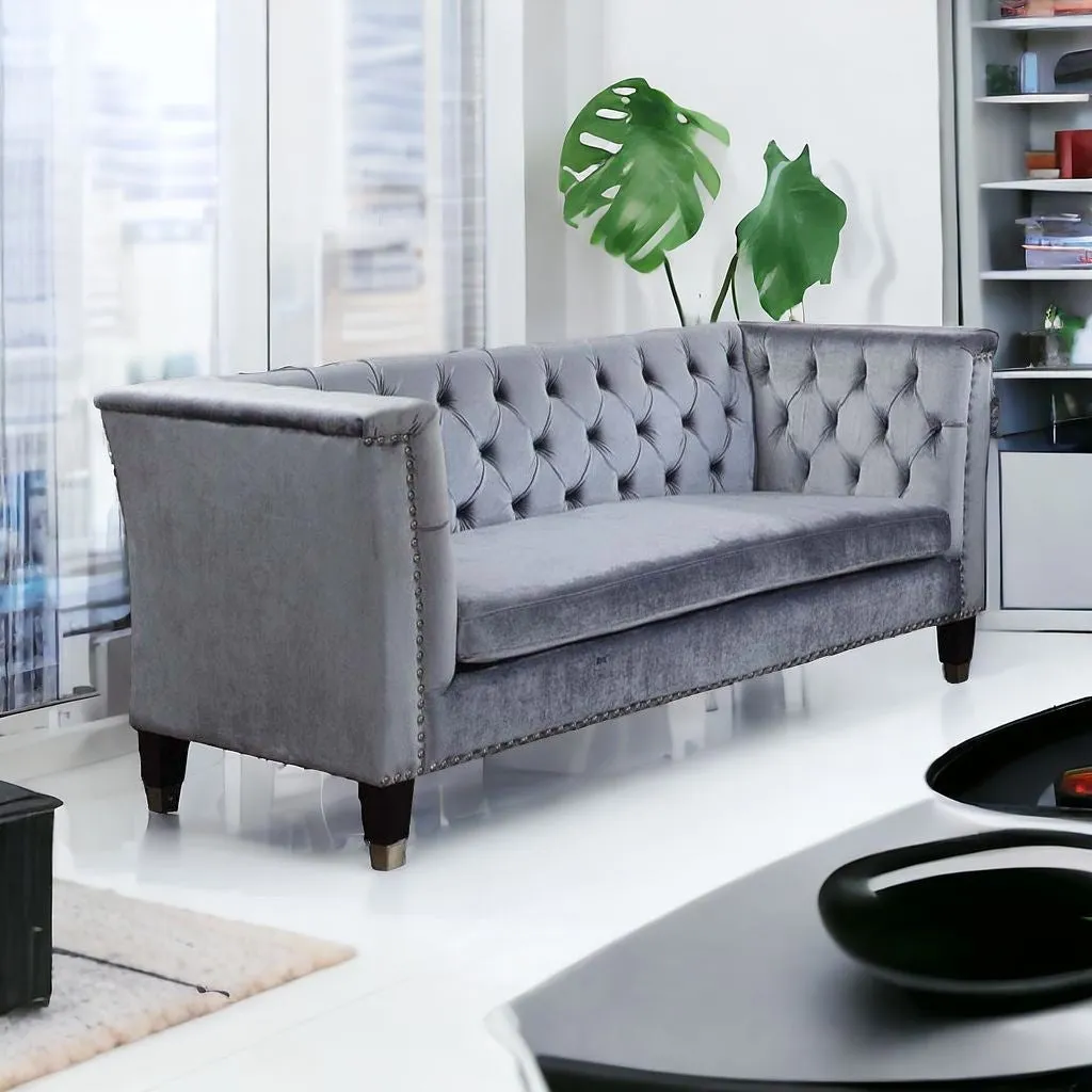 70 Blue Gray And Black Velvet Loveseat