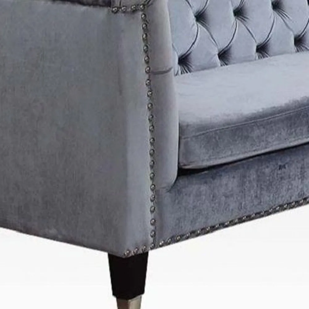 70 Blue Gray And Black Velvet Loveseat