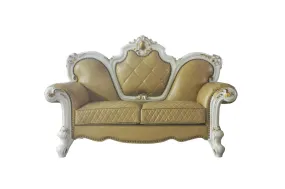 70 Butterscotch And Pearl Faux Leather Loveseat and Toss Pillows