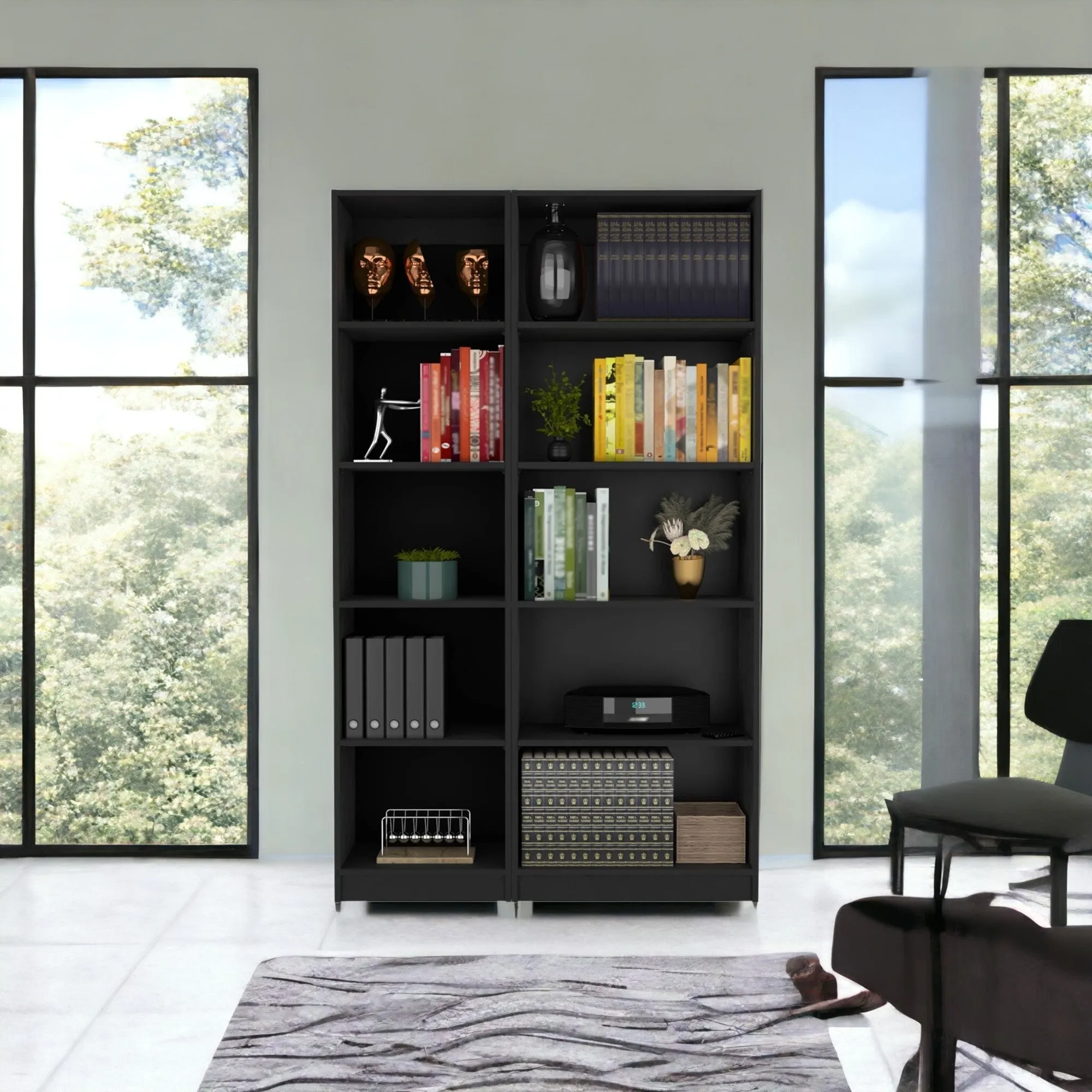 71 Black Five Tier Bookcase