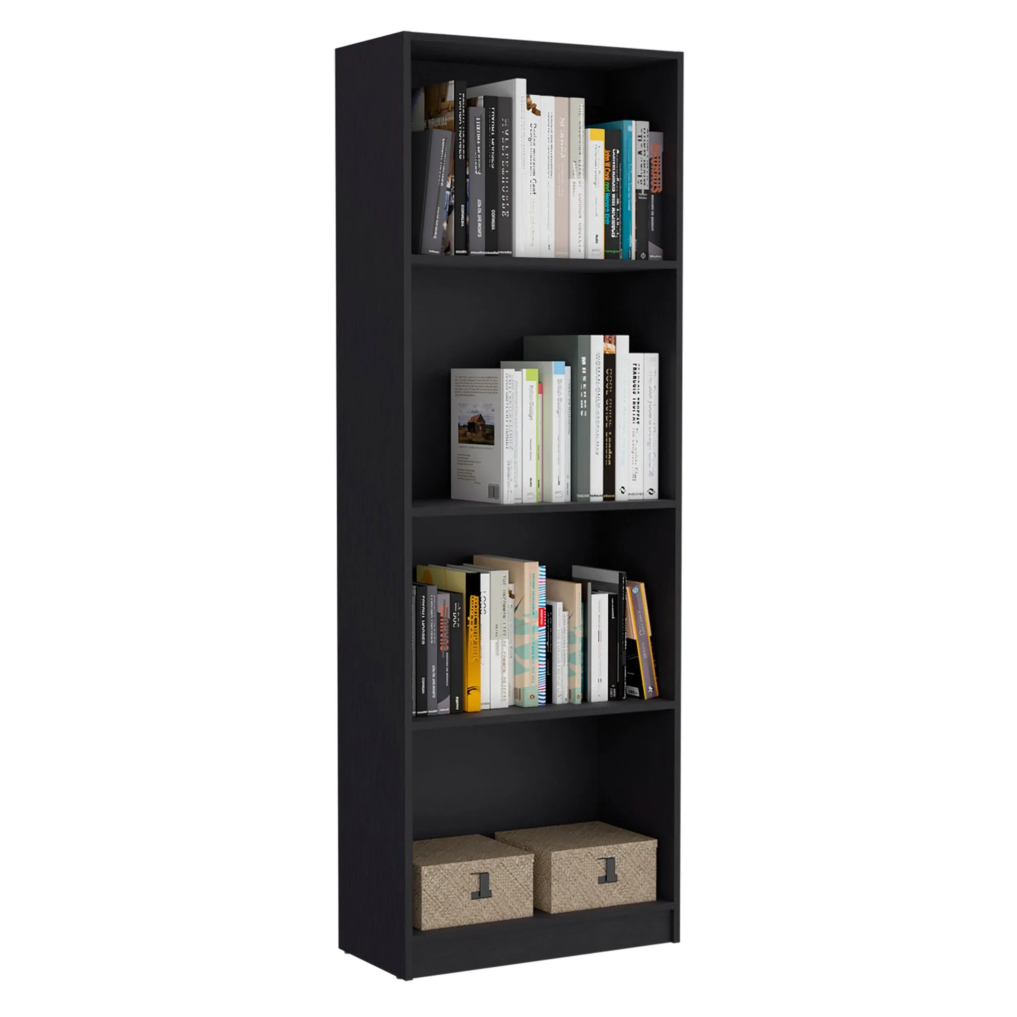 71 Black Four Tier Bookcase with Two doors