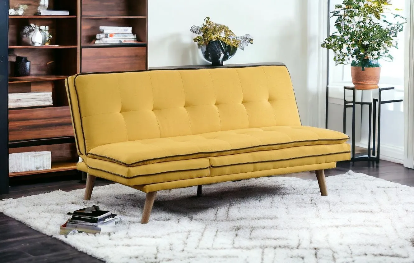 72 Yellow Linen And Brown Sofa